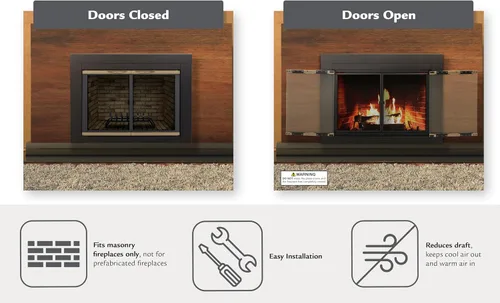 Vista 3 de Pleasant Hearth AP-1130 Alsip - Puerta de vidrio para chimenea, color negro., AP-1132
