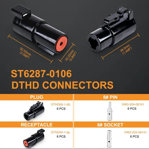 Vista 3 de JRready 6 pares de conectores Deutsch de 1 pin, ST6287-0106 IP67, impermeable, DTHD, conector de un solo pin para aplicaciones de alta resistencia