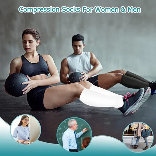 Vista 19 de ACTINPUT 8 pares de calcetines de compresión para mujeres y hombres, medias de compresión de apoyo para médicos, correr, atletismo