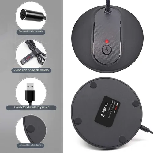 Vista 3 de Micrófono USB, diseño de cuello de cisne ajustable de 360 grados, botón de silencio e indicador LED, tecnología de cancelación de ruido, plug &