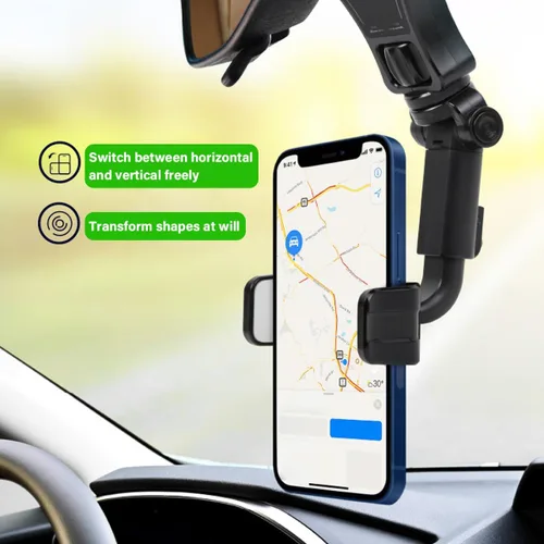 Vista 5 de BESULEN Soporte para teléfono para espejo retrovisor de automóvil, soporte de teléfono giratorio de 360°, soporte de teléfono ajustable Negro /Gris