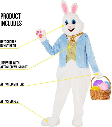 Vista 2 de Morph Costumes Disfraz de conejo de Pascua para adultos disfraz de conejo de lujo para adultos hombres y mujeres mascota de conejo estándar XL