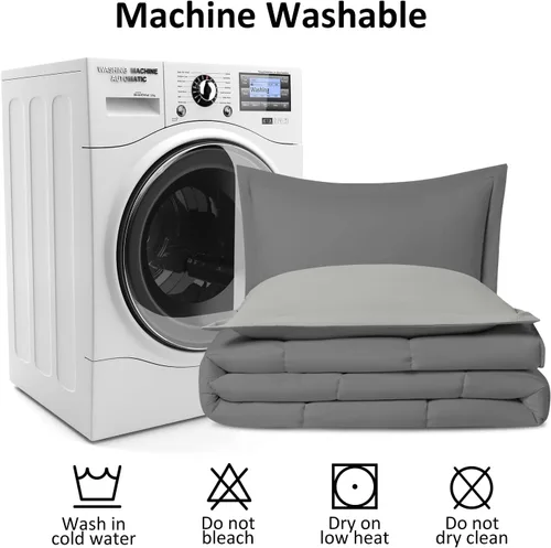 Vista 6 de LOVTEX Juego de edredón de 3 piezas, microfibra lavada ultrasuave, alternativa reversible al plumón con 2 fundas de almohada (gris/carbón)