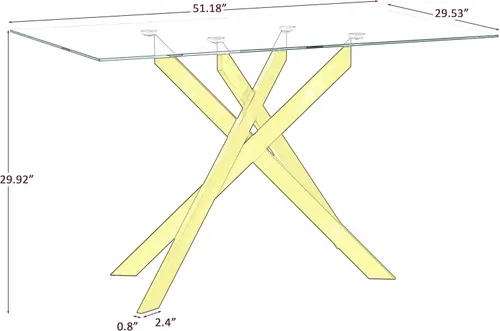 Vista 9 de Juego de mesa de comedor de cristal de 5 piezas para 4, moderno juego de mesa de cocina rectangular de vidrio templado transparente de 51.18