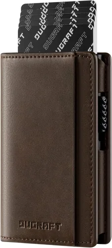 Vista 11 de DUGRAFT Titular de la tarjeta para hombre con aluminio POP UP tarjeta de crédito eyector RFID bloqueo, Marrón, Classic