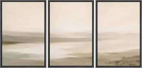 Vista 338 de SIGNFORD - Set de obras de arte en lienzo enmarcado para pared, ilustraciones abstractas de neblina del desierto en tonos neutros beige y marrón