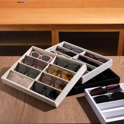 Vista 6 de Frebeauty 8-Slot Sunglass Organizer,Velvet Sunglass Holder for Drawer Beige
