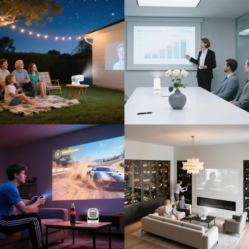 Vista 7 de Mini proyector con WiFi y Bluetooth, proyector portátil de 260 Ansi Proyector de película nativo 1080P, Keystone automático, altavoz de 5 W, soporte