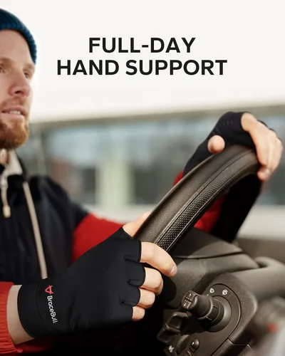 Vista 5 de BraceBull Guantes de artritis (1 par), guantes de compresión sin dedos con infusión de cobre, RSI y alivio del dolor de mano para mujeres y hombres