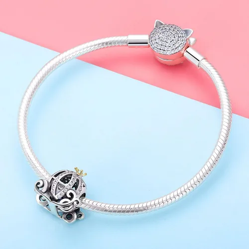 Vista 3 de BISAER Abalorio de plata de ley 925 con cuentas de cristal azul Hamsa para pulsera Pandora