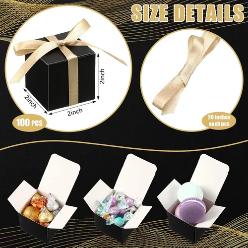 Vista 2 de Jutom 100 mini cajas de regalo, cajas de dulces extra pequeñas de papel con cinta dorada para el día de San Valentín, cumpleaños, boda, aniversario