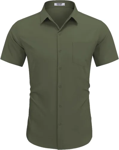 Vista 4 de COOFANDY: camisa casual de manga corta con botones para hombre, de negocios, sin doblar con bolsillo