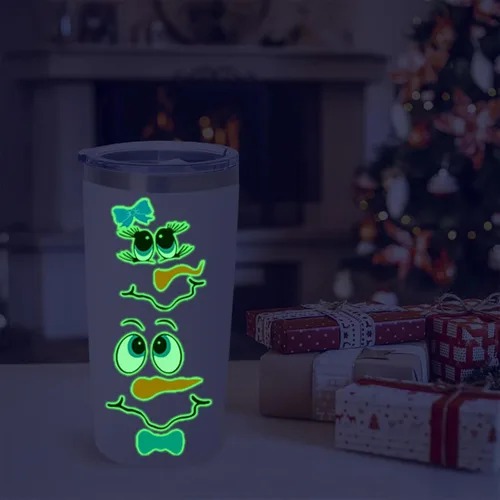 Vista 9 de Calcomanías de cara de muñeco de nieve para manualidades, calcomanías de Navidad que brillan en la oscuridad, decoraciones de muñeco de nieve