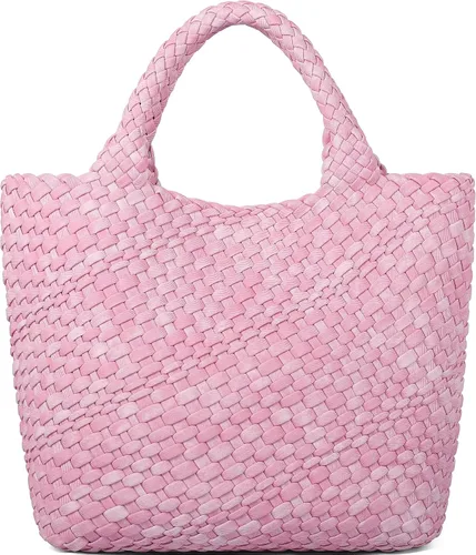 Vista 16 de Bolso tejido para mujer, bolso tote de cuero vegano grande para verano, playa, viaje, bolso de mano y cartera retro hecho a mano, bolso de hombro
