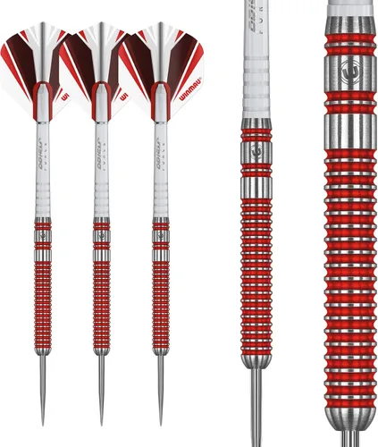 Vista 5 de Winmau Overdrive - Juego de dardos de tungsteno con punta de acero de 0.81 oz con vuelos y ejes de prisma (tallos)