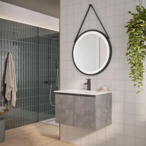 Vista 5 de DAX Malibu - Armario de tocador individual con lavabo Onix, 28 pulgadas, cemento