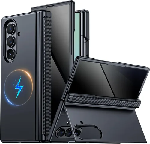 Vista 13 de CENMASO - Funda magnética para Samsung Galaxy Z Fold 7 con soporte, compatible con Magsafe, protección de bisagra, protector de pantalla, soporte