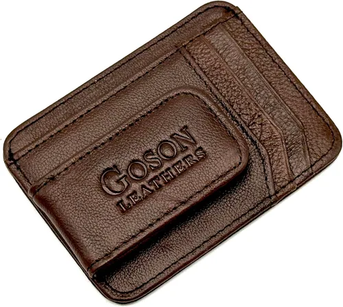 Vista 23 de Goson Cartera de cuero con clip para dinero para hombre, billetera de bolsillo frontal, tarjetero de crédito, cartera minimalista delgada