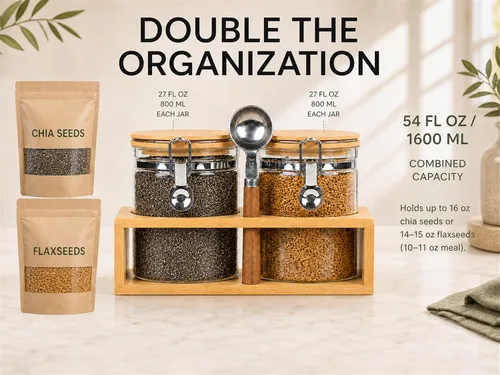 Vista 4 de KKC - Recipiente de té de vidrio con tapas y cuchara de bambú Tarros de almacenamiento de té sueltos herméticos de 27 onzas para bolsa de té y té
