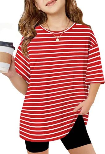 Vista 23 de Arshiner Camisetas de gran tamaño para niñas, camisetas básicas suaves y casuales de verano Negro
