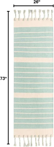 Vista 2 de Unique Loom Chindi Cotton Collection - Alfombra de área - Sophie (2 pies 2 pulgadas x 6 pies 1 pulgada, color aguamarina y blanco)