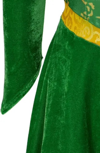 Vista 7 de Willyacos Disfraz de princesa para mujer, vestido de cosplay de terciopelo verde, traje de Halloween