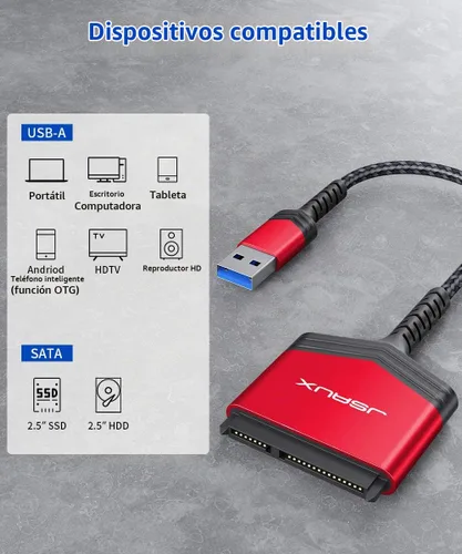 Vista 6 de JSAUX Cable adaptador SATA a USB para cable de nailon SSD/HDD de 2,5 pulgadas, color rojo