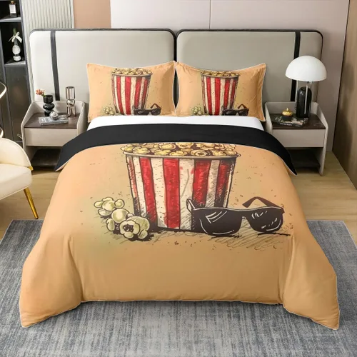 Vista 32 de Homewish Theater Cinema Poster 100% Cotton Duvet Cover Twin Size,Retro Movie Bedding Set 2Pcs for Kids Girls Boys Room Decor,Popcorn Comforter Cover