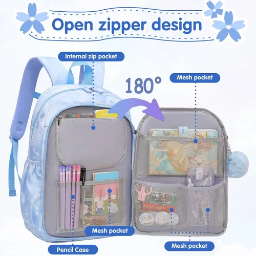 Vista 3 de Linda Mochila para Niñas Bolso Escolar para Estudiantes Niños Bolso de Libros con Múltiples Bolsillos Mochila Infantil Resistente a Salpicaduras