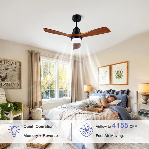Vista 4 de Ventiladores de techo de 42" [con control remoto de iluminación], ventilador de techo moderno de madera para interior y exterior