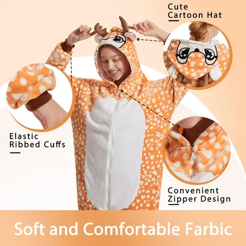 Vista 2 de Folisof Onesies Pajamas Unisex Adult Novelty One-Piece Cosplay Animal Sleepwear Homewear Halloween Costume for Women Men