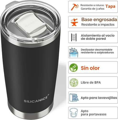 Vista 5 de Vaso higiénico aislado al vacío de acero inoxidable de 20 onzas con tapa fácil de poner y quitar – Deslizador extraíble, taza de viaje de doble