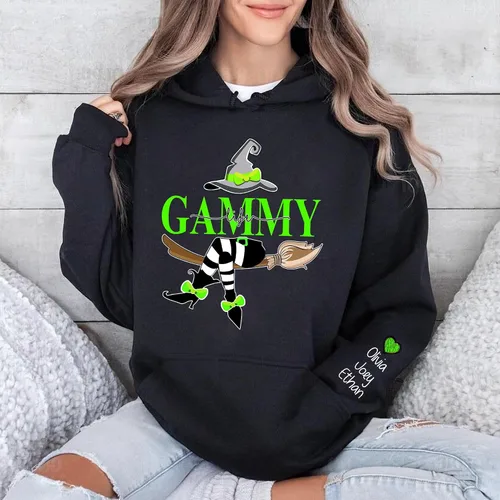Vista 7 de GODMERCH Custom Grandma Shirts for Halloween, Personalized Sweatshirt with Grandkids Names on Sleeve, Gifts for Grandmothers
