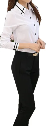 Vista 4 de Camisas básicas de manga larga para mujer, con cuello abotonado, camisas de trabajo OL