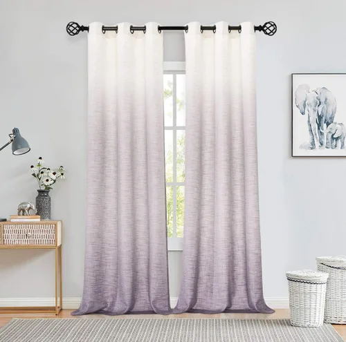 Vista 17 de Central Park Panel de cortina de ventana degradado de lino con estampado en tela de mezcla de rayón, tratamientos para sala de estar/dormitorio Gris