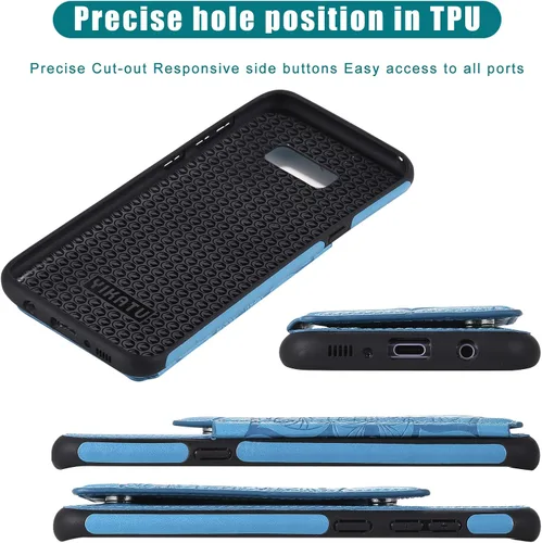 Vista 9 de Funda para Samsung S8, funda trasera magnética de flores en relieve para Galaxy S8 Kickstand Wallet Case para mujer con tarjetero y funda protectora