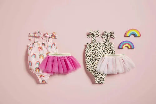 Vista 3 de Mud Pie Conjunto de traje de baño y tutú para niñas, Rosado
