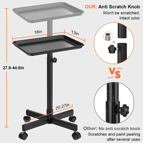 Vista 4 de JOSTZHXIN Bandeja Rodante de Salón, Bandeja de Tatuaje de Aluminio Premium, Carrito Rodante de Salón de Altura Ajustable, Bandeja Rodante