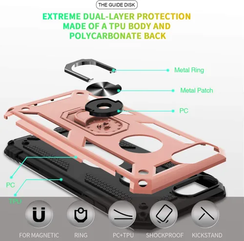 Vista 3 de Gritup Funda compatible con iPhone 6/6S/7/8 Plus con protector de pantalla HD, grado militar, a prueba de golpes, con anillo magnético para iPhone