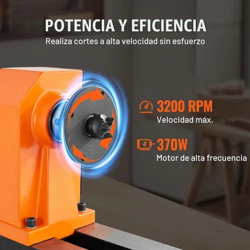 Vista 5 de VEVOR Torno de Madera de Sobremesa, 10 pulgadas x 18 pulgadas, 0.5 HP 370W Máquina de Torno para Madera, 5 Velocidades Variables