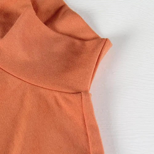 Vista 3 de GEMBERA Camiseta acanalada de cuello alto falso para mujer, de manga larga, de punto, ajustada