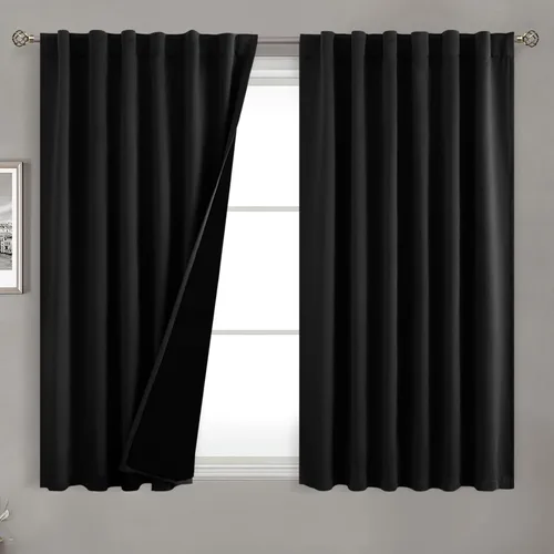 Vista 31 de BGment Cortinas 100% opacas beige de 63 pulgadas de largo con forro aislante térmico, bolsillo para varilla y lengüeta trasera de doble capa