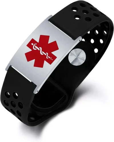 Vista 22 de Pulsera de alerta médica personalizada para mujeres y hombres, pulseras de identificación médica deportiva de silicona con grabado gratuito, pulsera