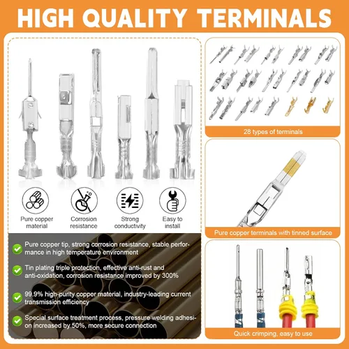 Vista 7 de 1381PCS Pin Connector Kit, Electrical Pins Connectors with Crimp Tool and Wire Strippers,28 Types 1/1.5/1.8/2.2/2.3/2.8/3.5mm Removal Male Female