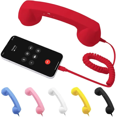 Vista 10 de Auricular de teléfono retro, nuevo tipo-C 2026 estilo retro con cable, auricular de teléfono para teléfono móvil, receptor retro con cable para Negro