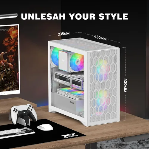 Vista 10 de Estuche de PC SAMA V Mesh de torre media - Estuche de PC para juegos con alto flujo de aire, panel frontal de malla y panel lateral de vidrio