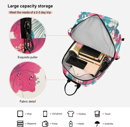 Vista 6 de Mochila de tenis para adultos, gran almacenamiento, hojas tropicales, flores de hibisco rojo, estrellas de mar, estilo hawaiano, bolsa de raqueta