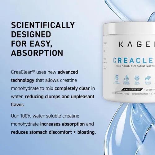 Vista 2 de Kaged CreaClear Creatine Monohydrate Powder Mezcla transparente y se disuelve completamente, sin grano Creatina micronizada premium para fuerza
