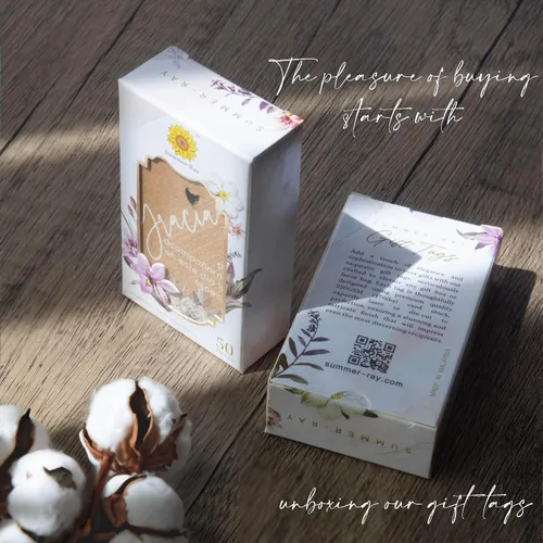 Vista 4 de Summer-Ray - 50 etiquetas de regalo de papel kraft marrón con impresión blanca