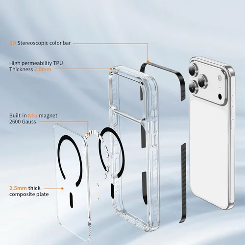 Vista 2 de LEMAXELERS Funda magnética transparente para iPhone 18 Pro Max, color negro